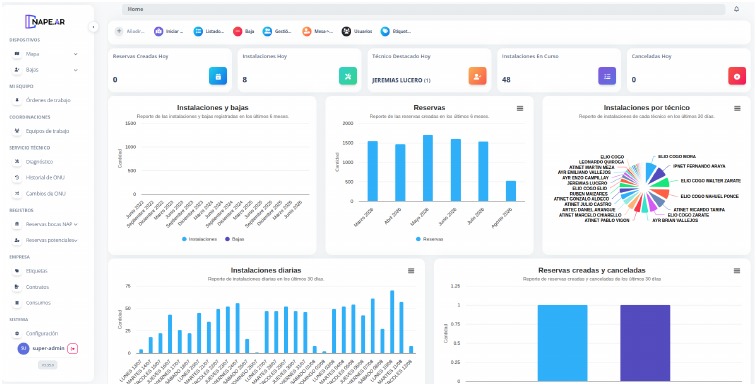 Vista real del dashboard de la plataforma Napear